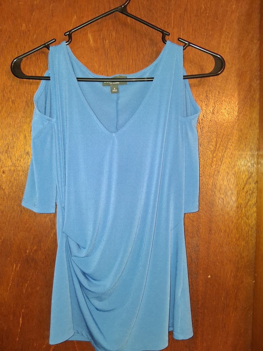 BOLD elements Blue Cold-Shoulder V-Neck Drape Tank Top